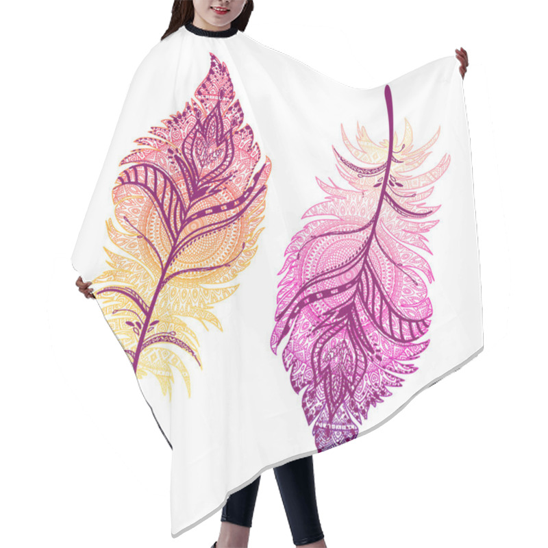 Personality  Illustration Of Boho Feathers. Hair Cutting Cape