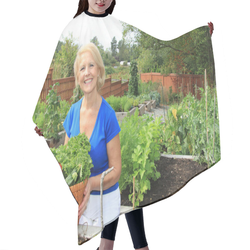 Personality  Senior Gardener And Vegetables. Hair Cutting Cape