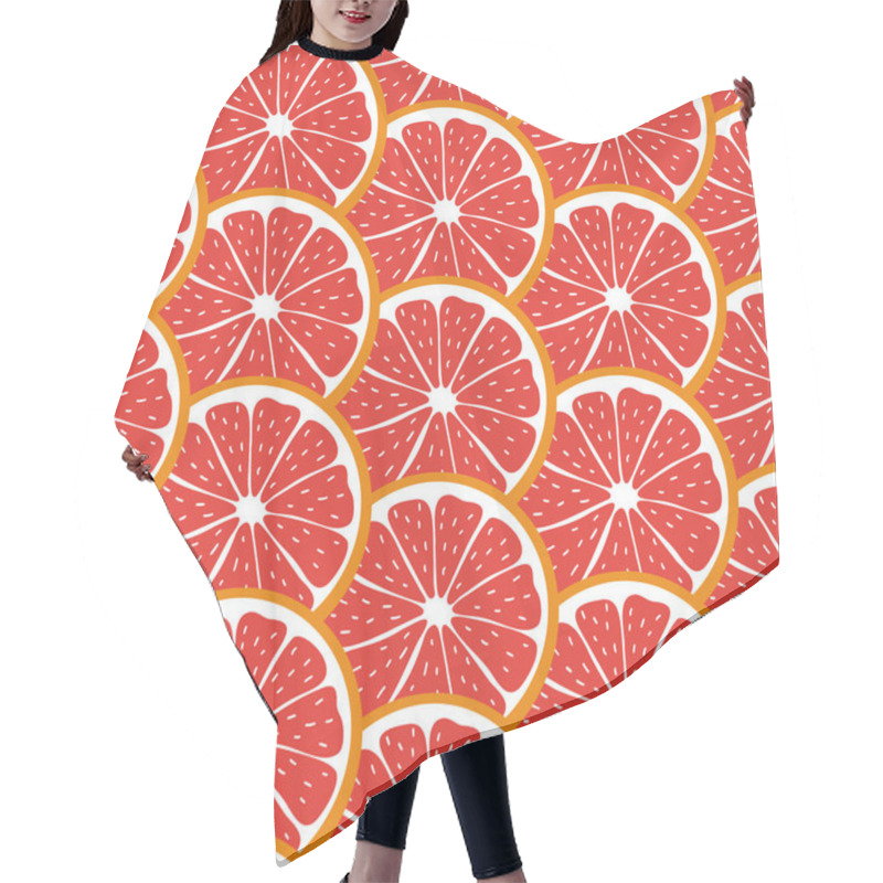 Personality  Seamless Pattern With Sliced Pieces Of Grapefruit. Bright Background Citrus Tropical Fruits. Stock Vector Illustration. For Modern Designs Of Backgrounds, Greeting Cards, Prints, Packaging, Textiles. Hair Cutting Cape