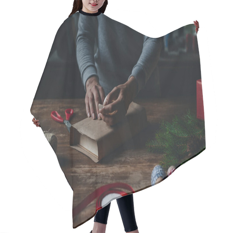 Personality  Woman Wrapping Book As Christmas Gift Hair Cutting Cape