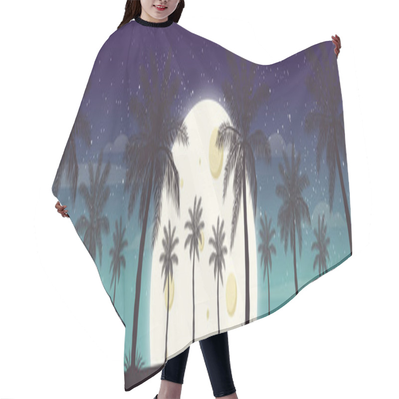 Personality  Night Panorama Moon On The Background Of Palm Trees - Illustration Hair Cutting Cape