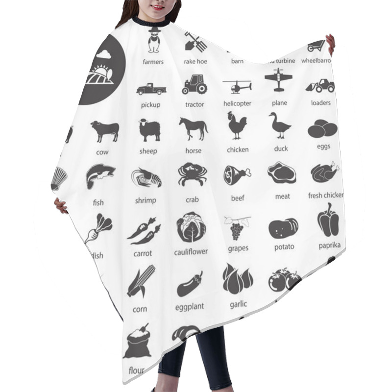 Personality  Farm Icons Set Hair Cutting Cape