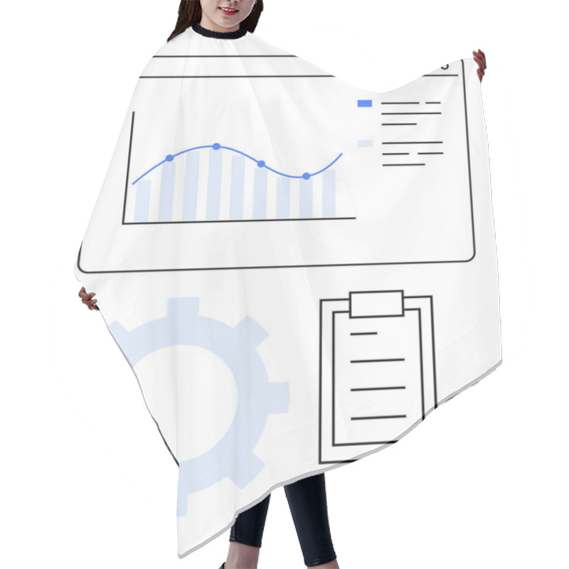 Personality  Bar And Line Graph, Checklist With Checkmark, And Gear Icon Combined Visually. Ideal For Data Analysis, Workflow Management, Process Optimization, Project Planning, Task Tracking, Business Strategy Hair Cutting Cape