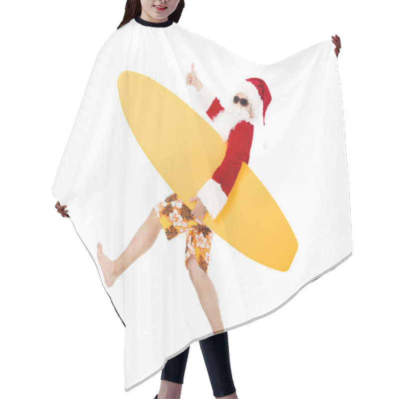 Personality  Happy Santa Claus Holding Surf Board With Thumb Up Hair Cutting Cape