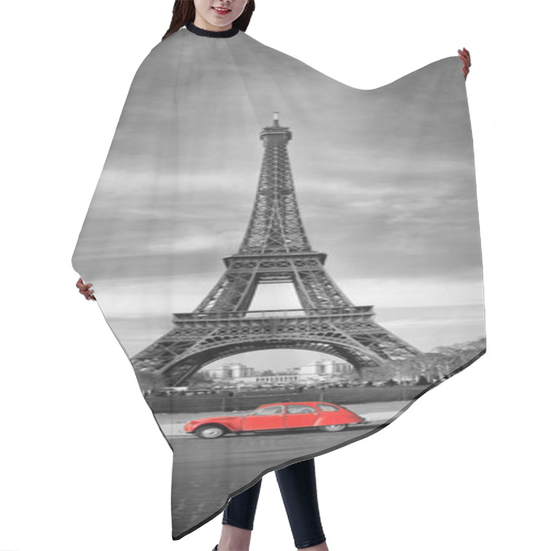 Personality  Eiffel Tower And Old Red Car -Paris Hair Cutting Cape