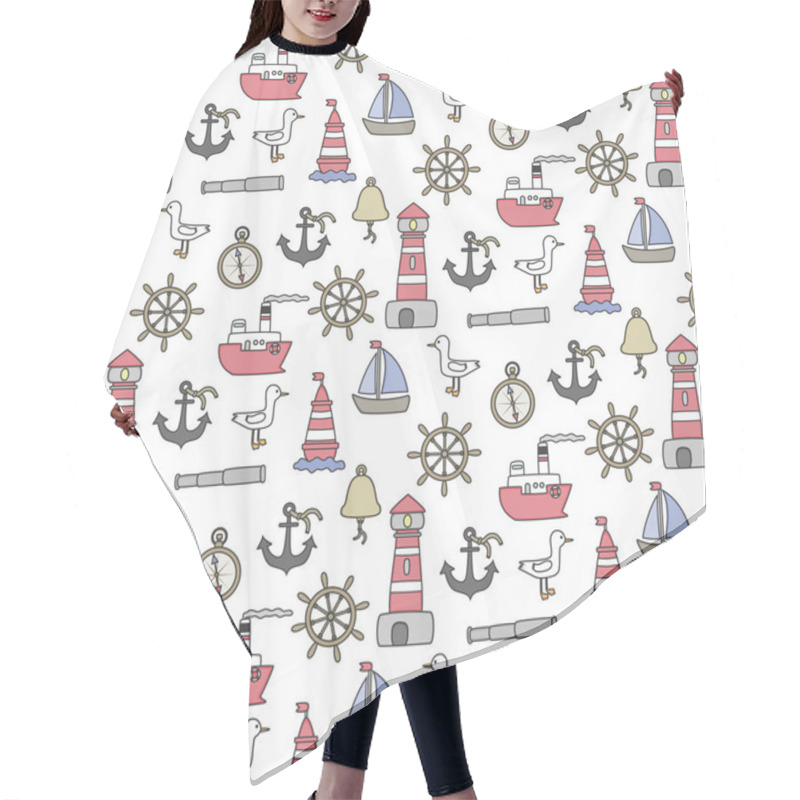 Personality  Cartoon Nautical Seamless Background. Vector Illustration. Hair Cutting Cape