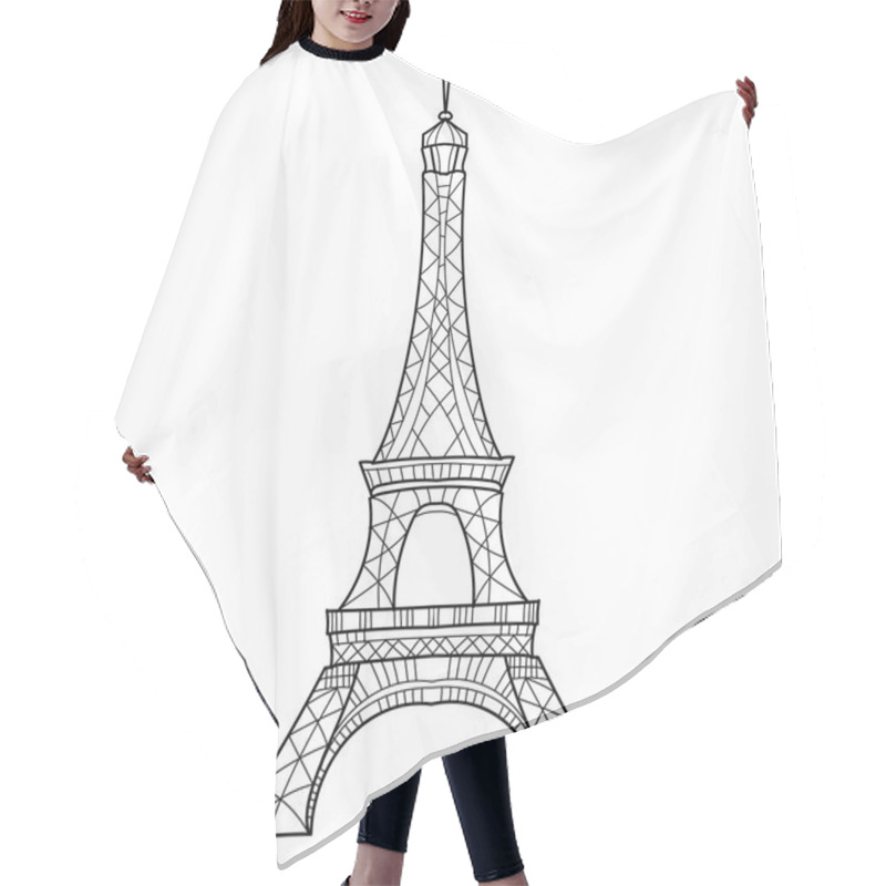 Personality  Doodle Eiffel Tower. Hand Drawn Vector Sketch. Hair Cutting Cape