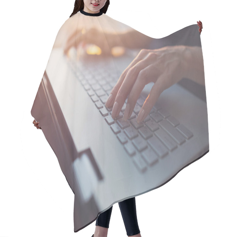 Personality  Woman Working At Home Office Hair Cutting Cape