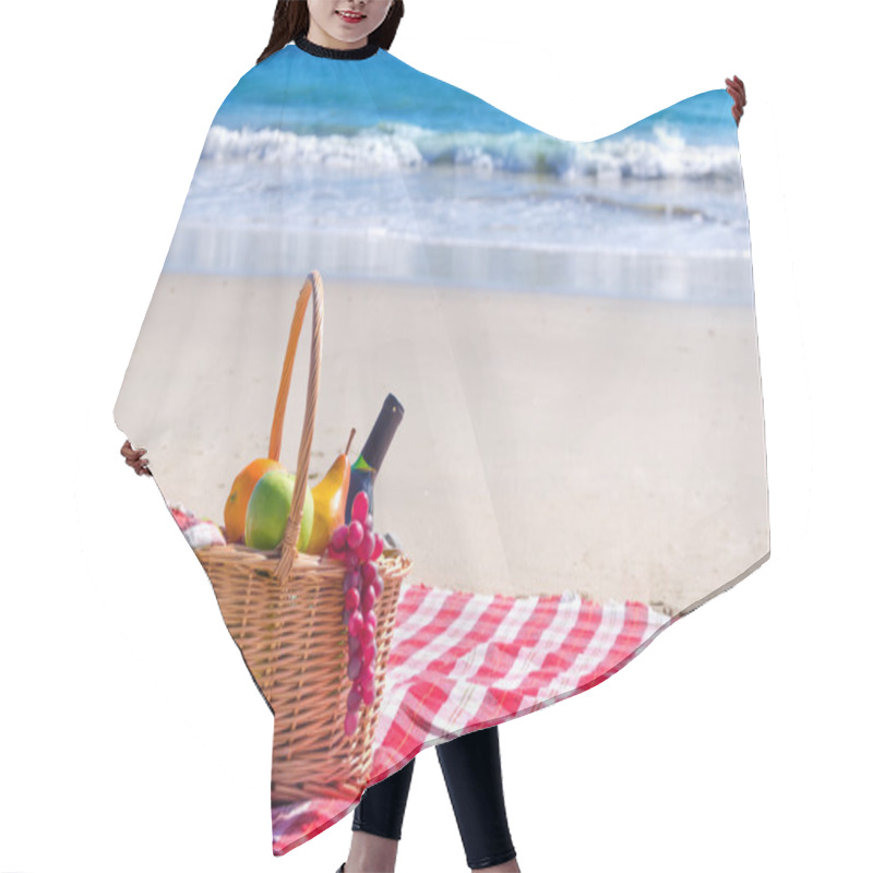 Personality  Picnic Basket With Fruits By The Ocean Hair Cutting Cape