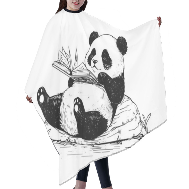 Personality  Panda Reading A Book Hand Drawn Ink Sketch. Vector Illustration Hair Cutting Cape