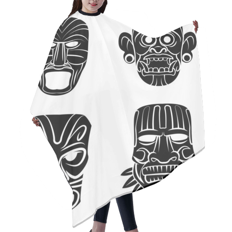 Personality  Black Silhouette Collection Of Totem Mask Hair Cutting Cape