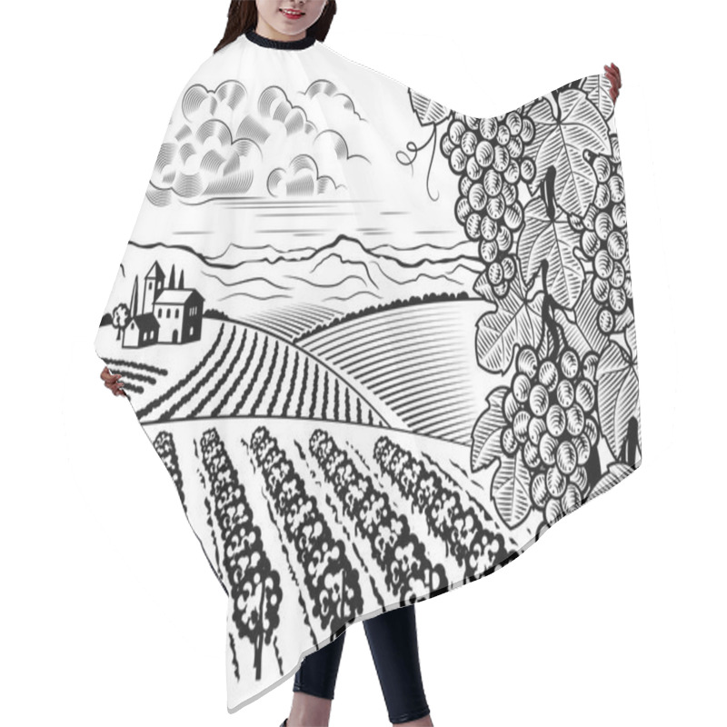 Personality  Vineyard Valley Landscape Black And White Hair Cutting Cape