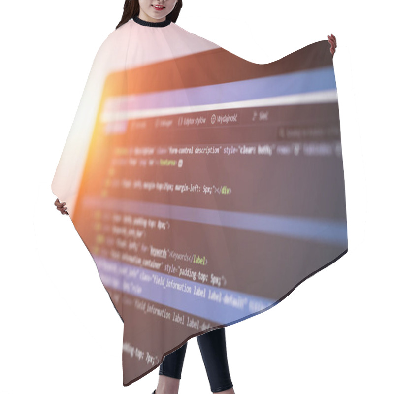 Personality  Developing Programming Code On Computer Screen Hair Cutting Cape