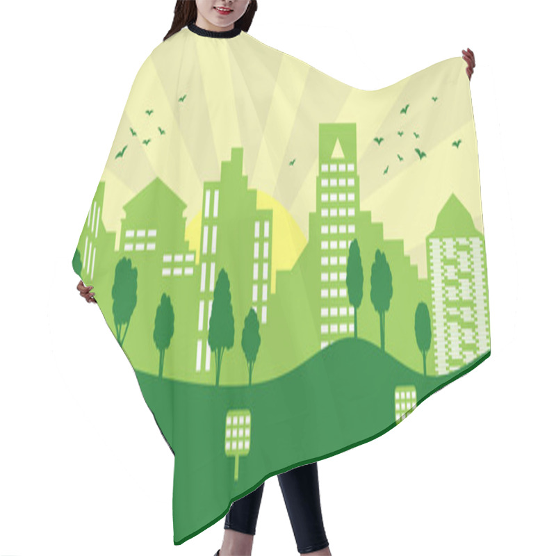 Personality  Ecological City And Environment Conservation. Green City Concept. Vector Illustration. Hair Cutting Cape