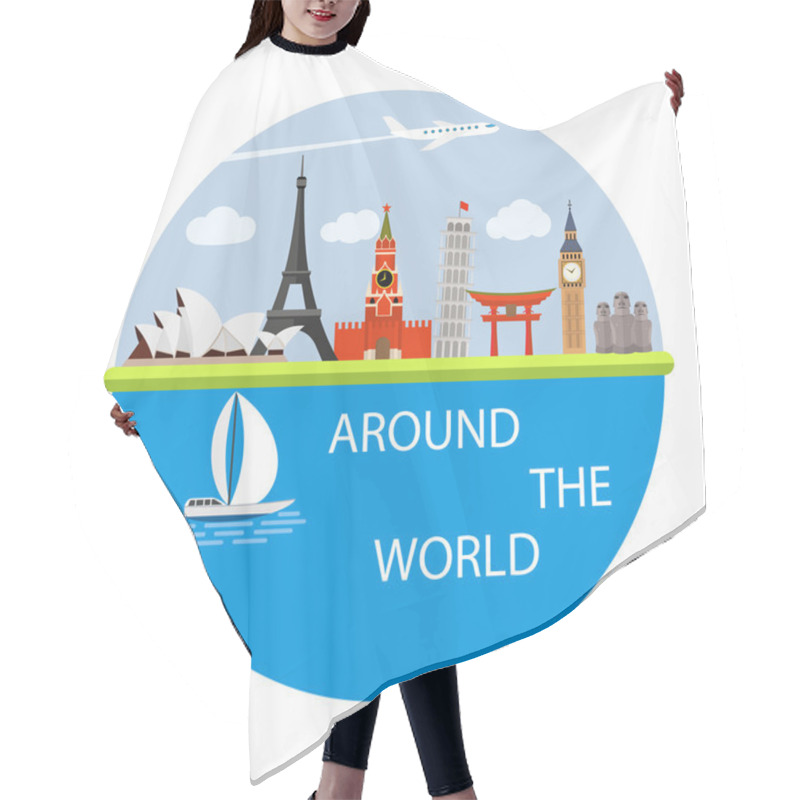 Personality  Vector Illustration Composition With World Famous Landmarks Hair Cutting Cape