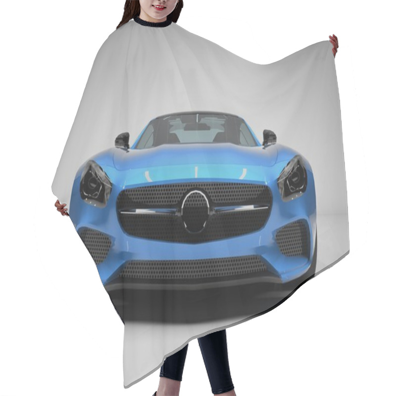 Personality  Sports Car Front View. The Image Of A Sports Blue Car On A White Background. Hair Cutting Cape