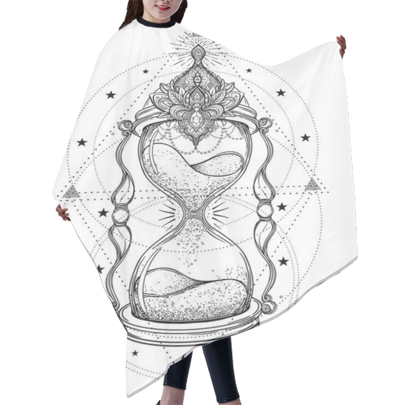 Personality  Decorative Antique Hourglass With Roses Illustration Isolated On Hair Cutting Cape