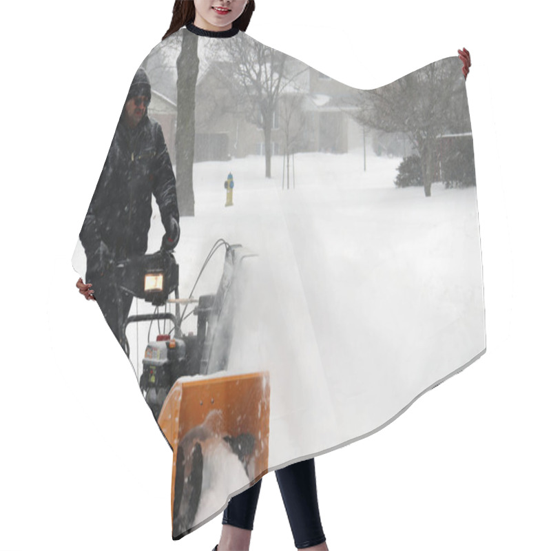 Personality  Man Removing Snow After Blizzard On Snowy Morning Hair Cutting Cape