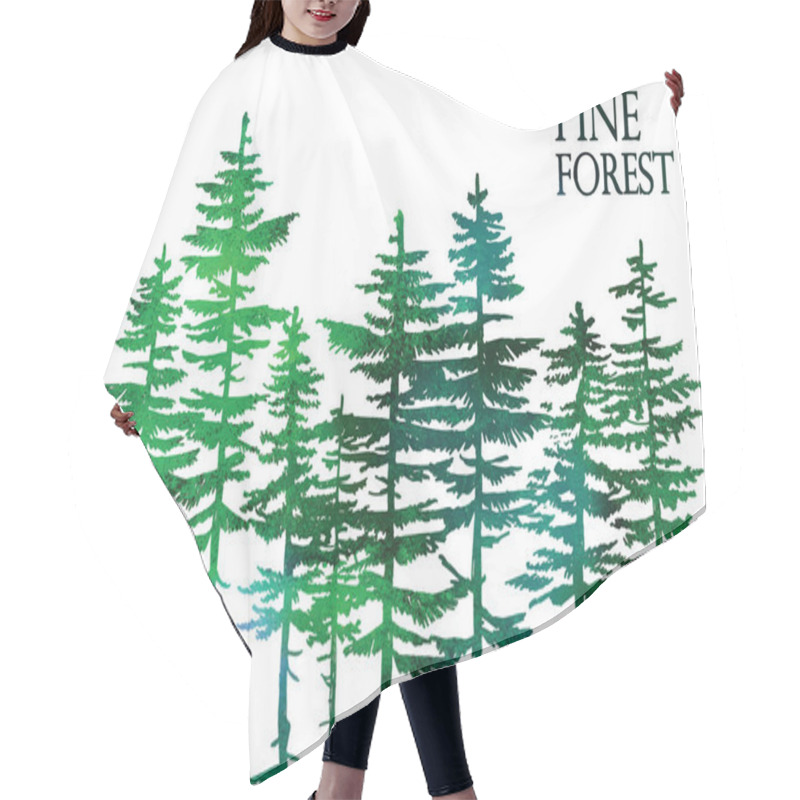 Personality  Pine Forest. Vector Freehand Drawing . Sketch On A White Background . Hair Cutting Cape