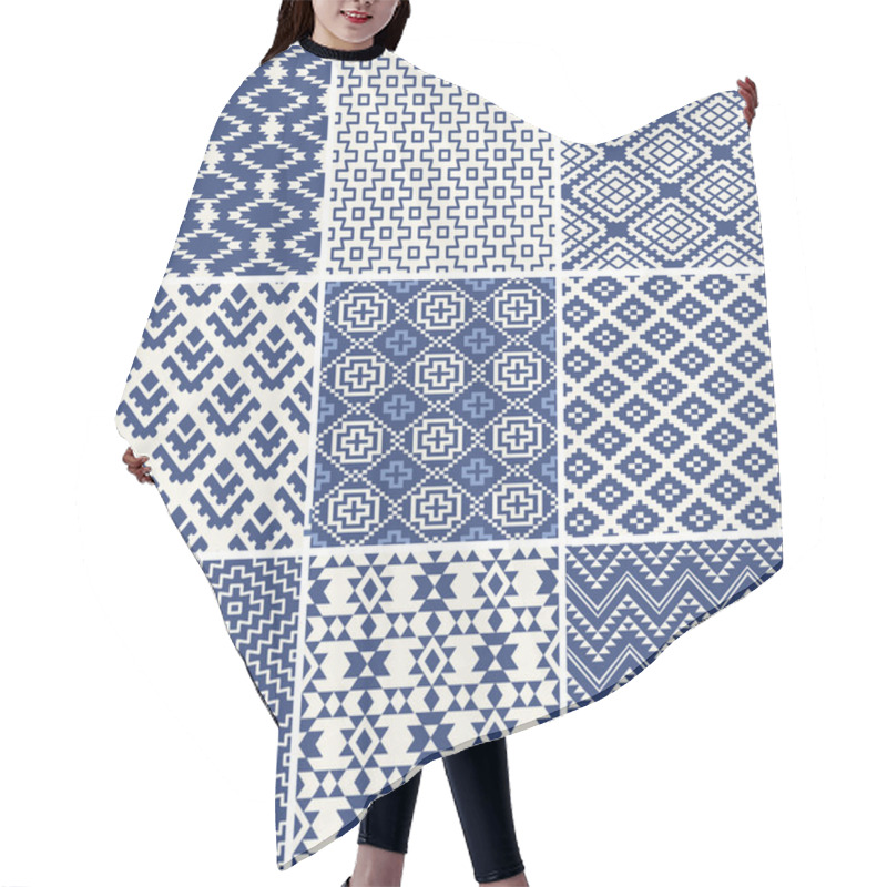 Personality  Geometric Seamless Ethnic Background Collection In Blue And White Hair Cutting Cape