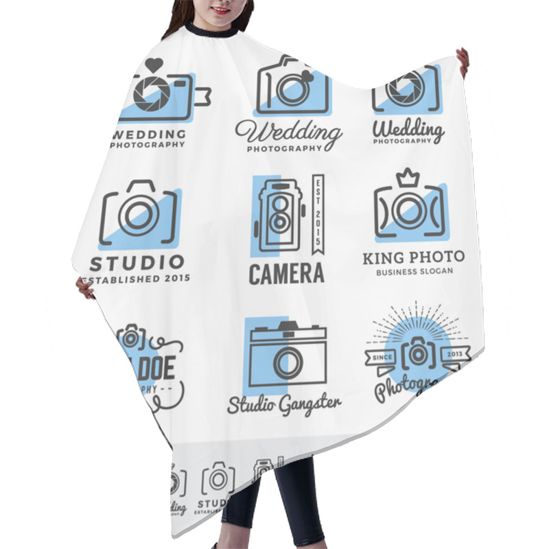 Personality  Set Of Photography And Camera Service Logo Insignia Design Hair Cutting Cape