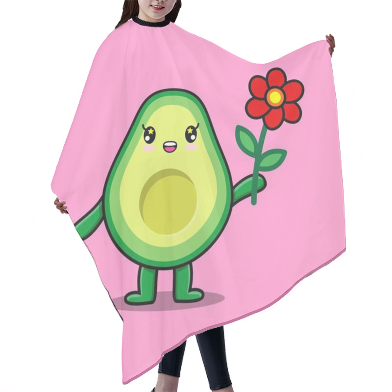 Personality  Cute Cartoon Avocado Character Holding Red Flower In Concept 3d Cartoon Style Hair Cutting Cape