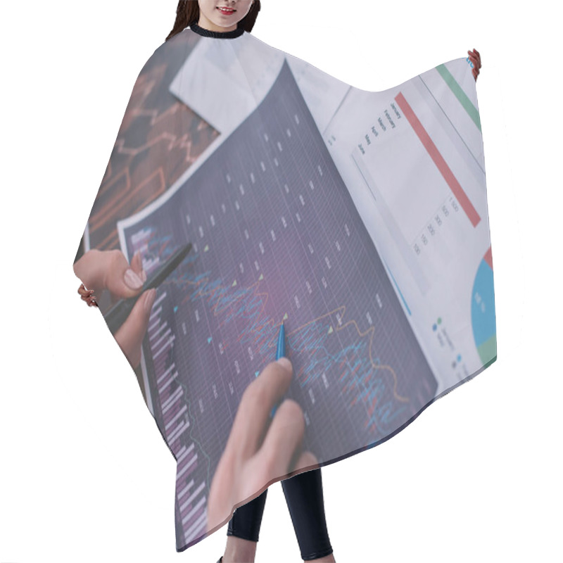 Personality  Cropped View Of Data Analysts Working With Charts And Papers On Table  Hair Cutting Cape