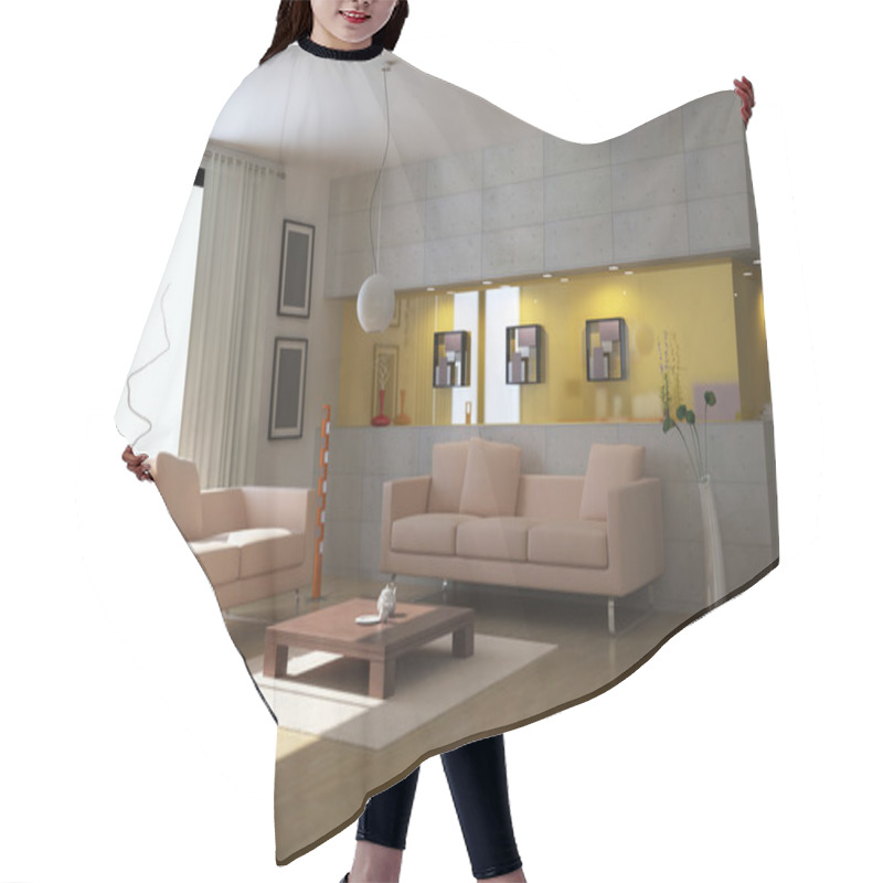 Personality  3d Render Modern Living Room Hair Cutting Cape