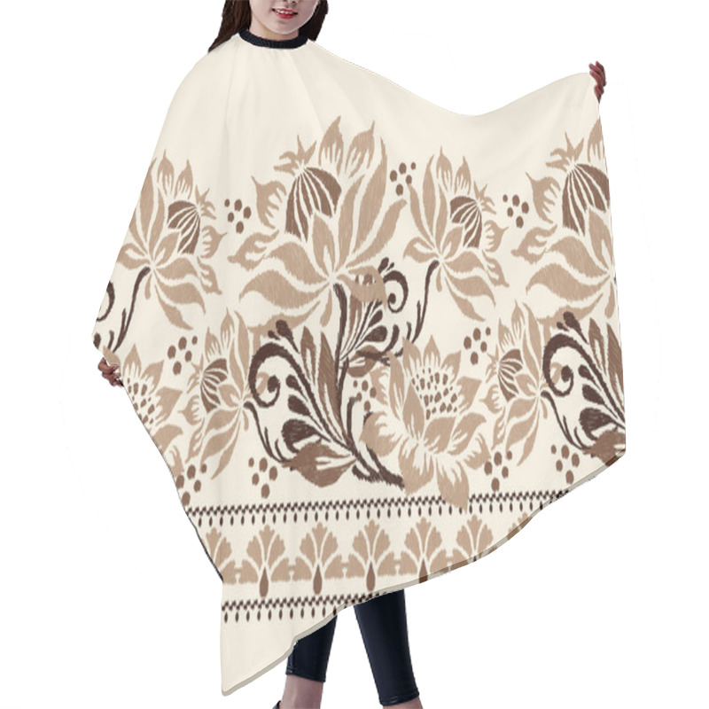 Personality  Ikat Floral Paisley Embroidery On Brown Background.Ikat Ethnic Oriental Pattern Traditional.Aztec Style Abstract Vector Illustration.design For Texture,fabric,clothing,wrapping,decoration,sarong,scarf Hair Cutting Cape