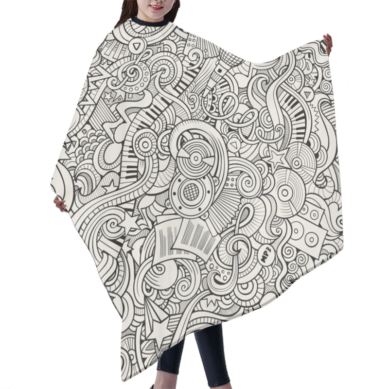 Personality  Cartoon Hand-drawn Doodles Music Seamless Pattern Hair Cutting Cape