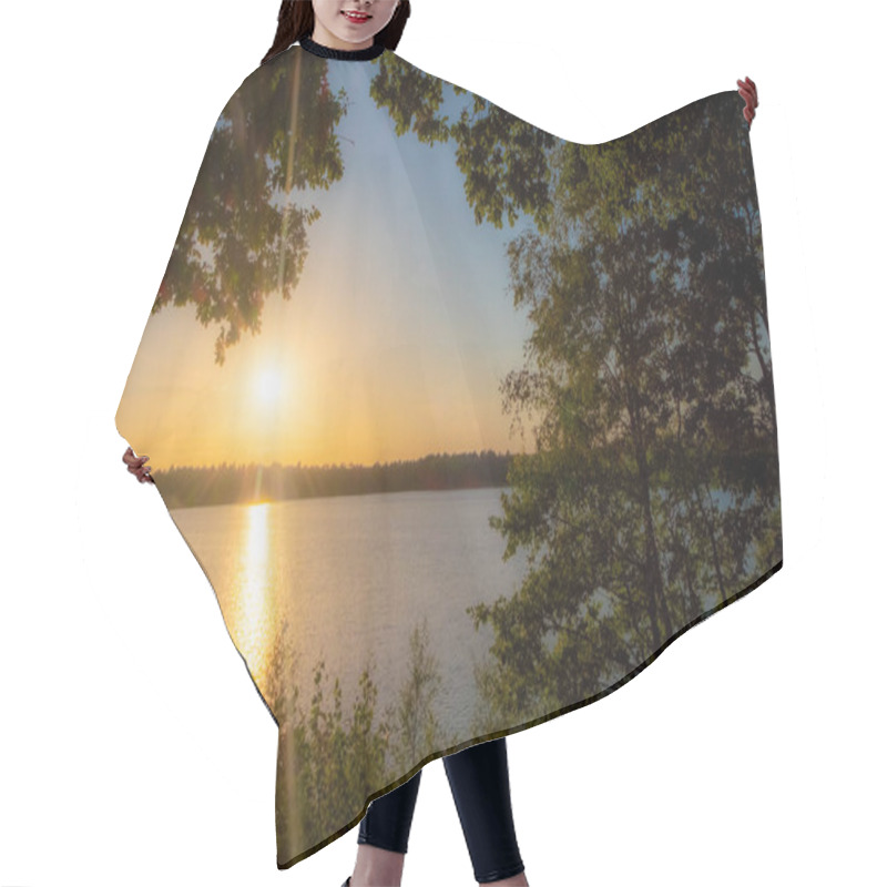 Personality  Panorama Of A Gorgeous Sunset At A Forest Lake Hair Cutting Cape