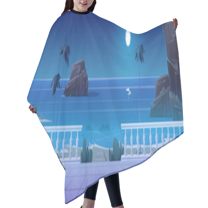 Personality  Summer Seafront On Tropical Beach At Night Hair Cutting Cape