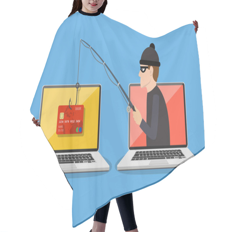 Personality  Internet Phishing And Hacking Attack Concept. Hair Cutting Cape