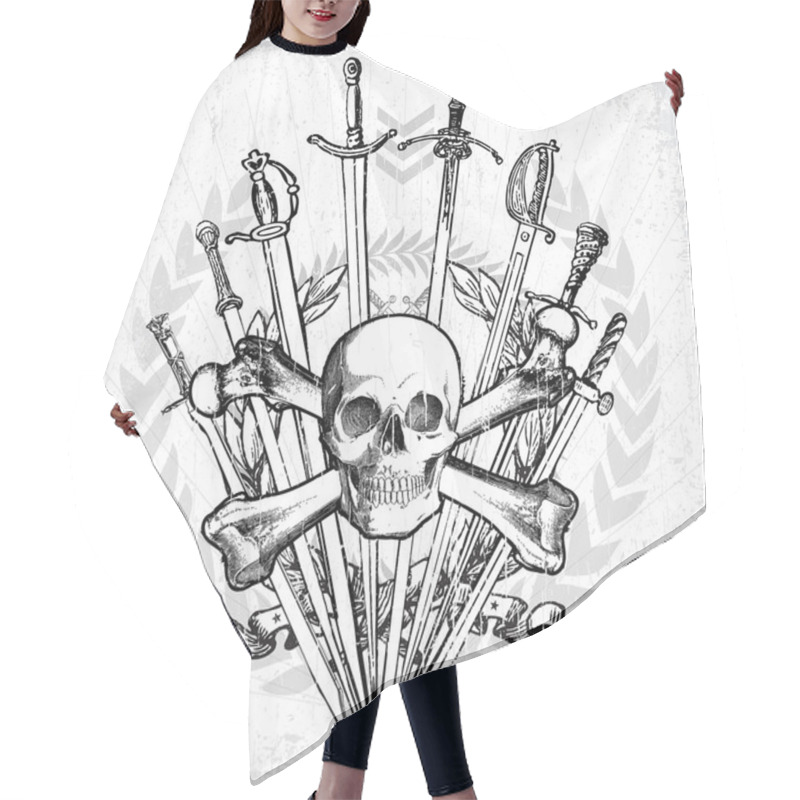 Personality  Vector Skull And Cross Bones With Swords Hair Cutting Cape