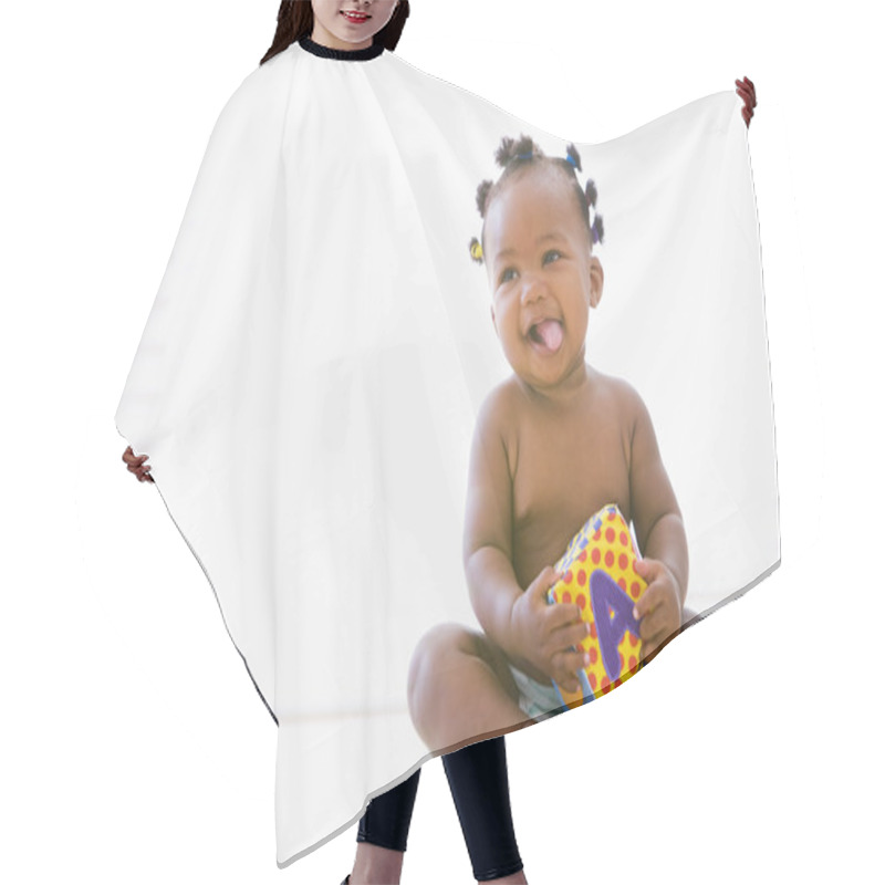 Personality  Baby Sitting Indoors With Block Smiling Hair Cutting Cape