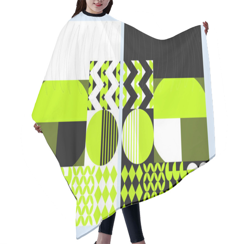 Personality  On One Side, A Bright, Almost Neon Green Dominates Against A Stark White Background, While The Other Side Mirrors The Composition With The Same Green Set Against Deep Black. Hair Cutting Cape