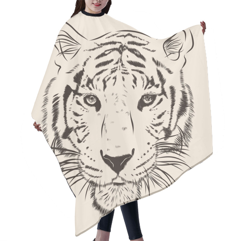 Personality  Original Artwork Tiger With Dark Stripes, Isolated On White Background, And Sepia Color Version, Vector Llustration Hair Cutting Cape