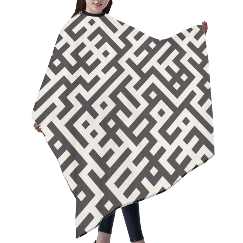 Personality  Vector Seamless Black And White Irregular Maze Grid Geometric Pattern Hair Cutting Cape