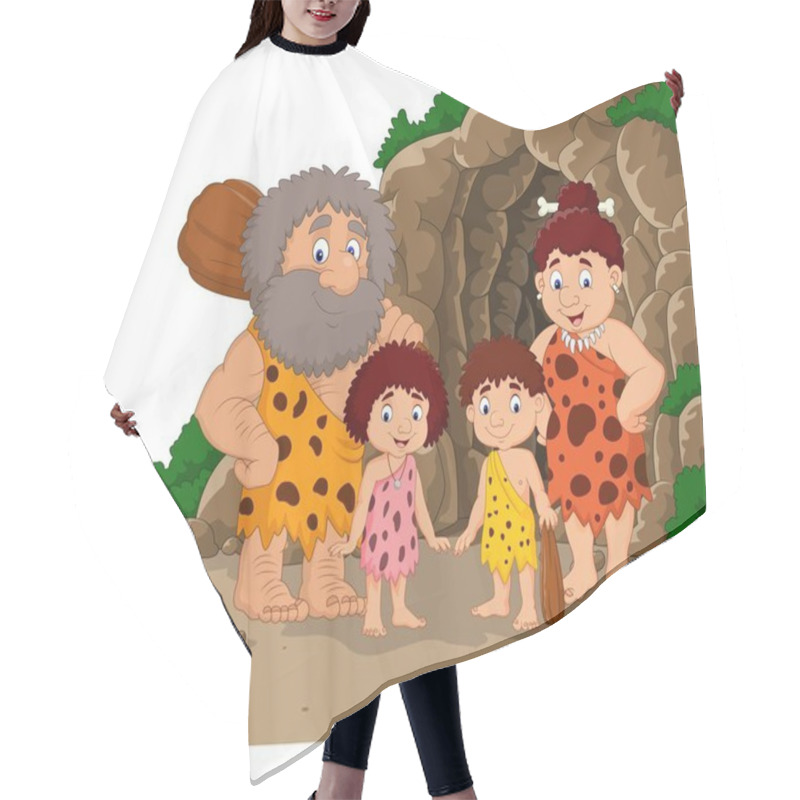 Personality  Cartoon Caveman Family With Cave Background Hair Cutting Cape