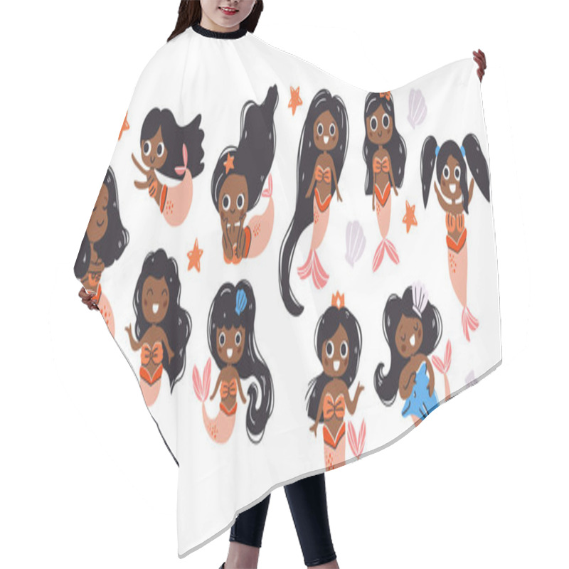 Personality  Collection Of Cute Little Dark Skin Mermaids Hair Cutting Cape