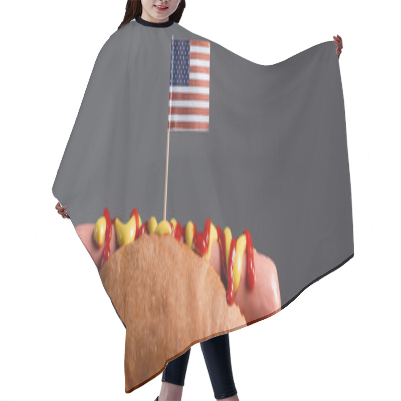 Personality  Delicious Hot Dog With Small Usa Flag Isolated On Grey, Banner Hair Cutting Cape