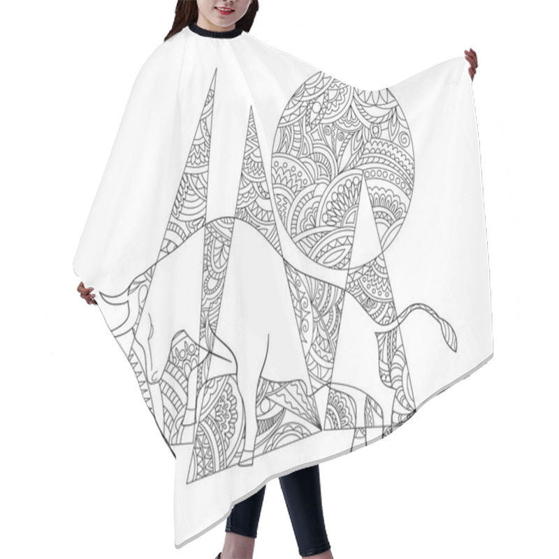 Personality  Geometric Zen Composition With Bull  Hair Cutting Cape