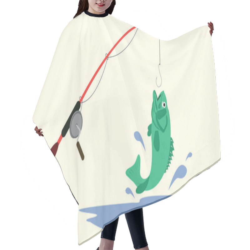 Personality  Fishing Rod With Fish Catching Vector Flat Design Hair Cutting Cape