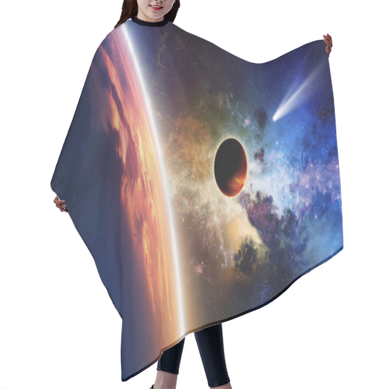 Personality  Planets And Comet In Space Hair Cutting Cape