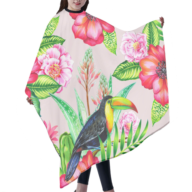 Personality  Toucan And Cammelias, Tropical Seamless Patern. Hair Cutting Cape