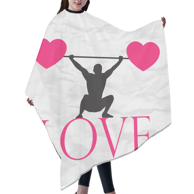 Personality  Abstract Vector Illustration Of A Weight Lifter And Hearts On A Paper-background. Hair Cutting Cape