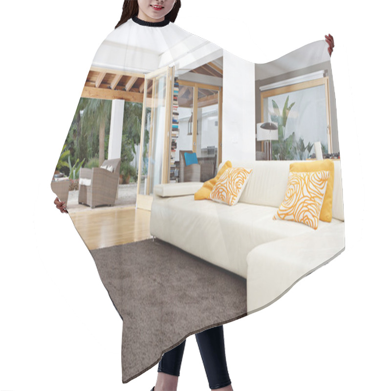 Personality  Interior Of A Well Designed Home's Living Room With Garden Views. Hair Cutting Cape