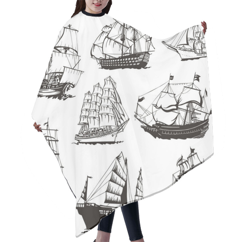 Personality  Sketches Of Sailing Ships Hair Cutting Cape