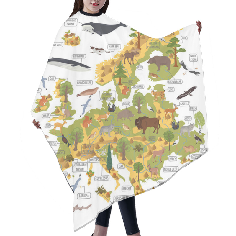 Personality  Flat European Flora And Fauna Map Constructor Elements. Animals, Hair Cutting Cape