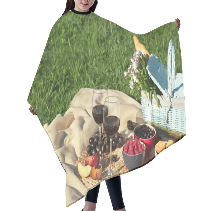 Personality  Composition With Ripe Fruits, Wine And Picnic Basket Hair Cutting Cape